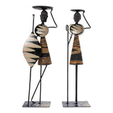 Masai Warrior Couples Candle Stand โ Brown