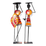 Masai Warrior Couples Candle Stand โ Red and Yellow
