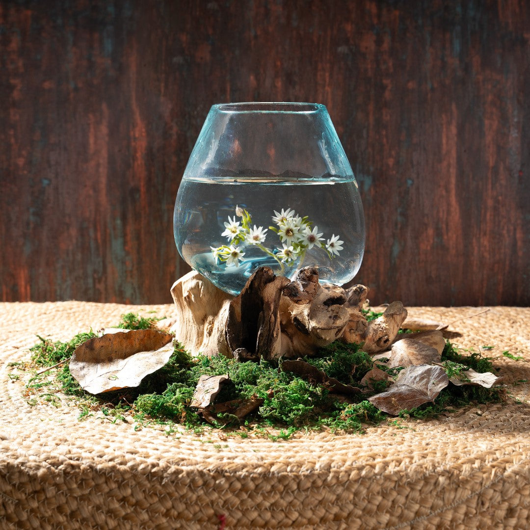 NaturaAqua Harmony: Elevated Glass Aquarium on Wooden Base (Medium) image 3