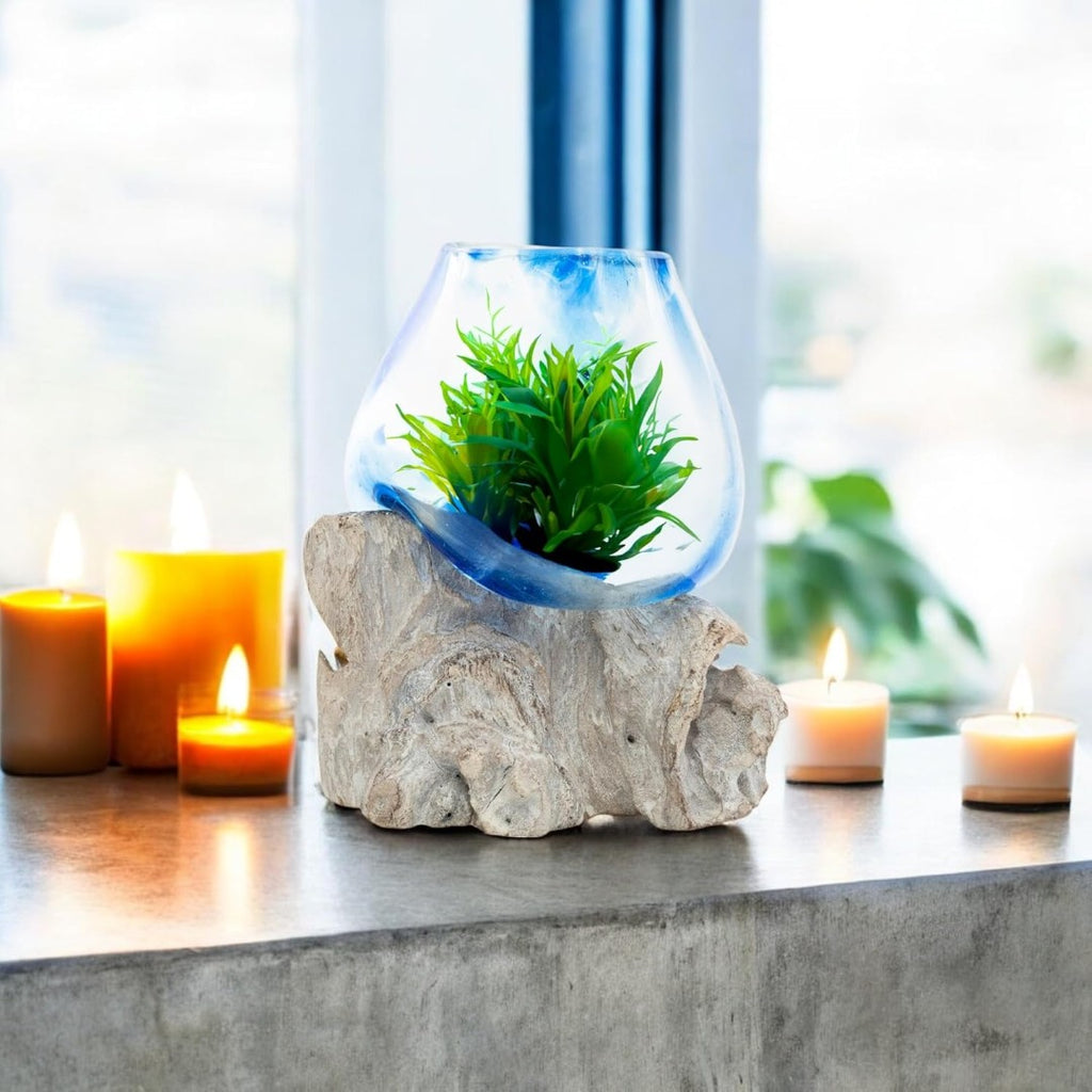 Blue Glass Aquarium melted on White wood finish ( EXTRA SMALL) image 1