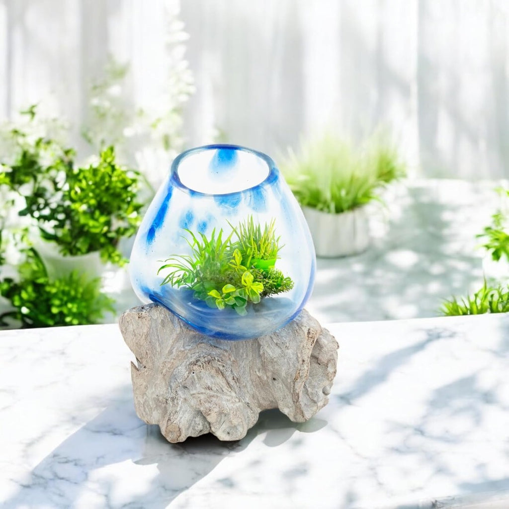 Blue Glass Aquarium melted on White wood finish ( EXTRA SMALL) image 2