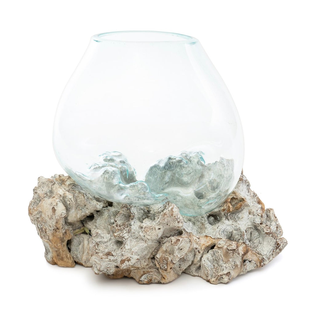 Glass Aquarium melted on Wood (White wood finish), Glass Aquarium melted on White finish (SMALL) image 2
