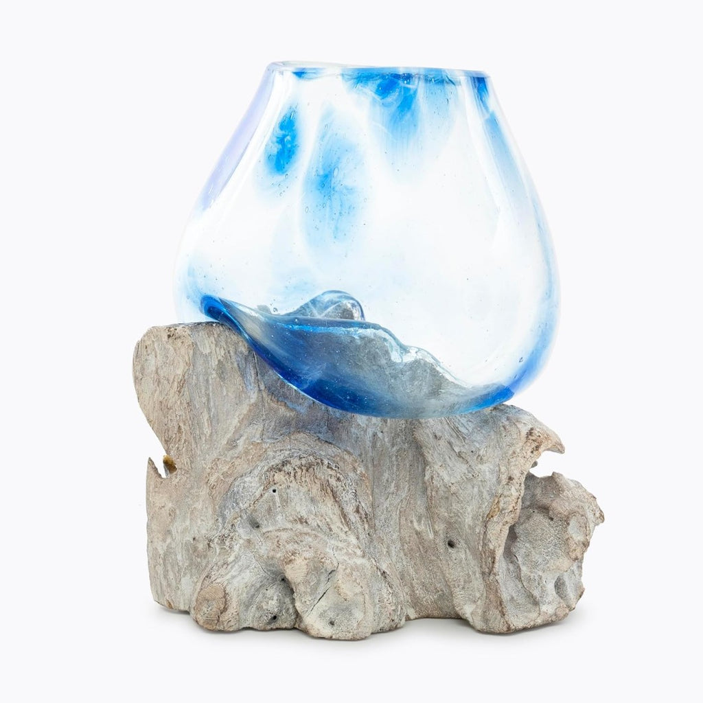 Blue Glass Aquarium melted on White wood finish ( EXTRA SMALL) image 0