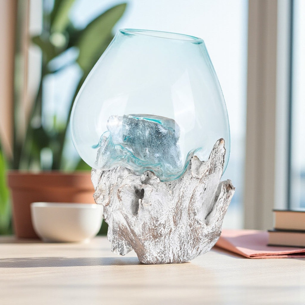 Glass Aquarium melted on Wood (White wood finish), Glass Aquarium melted on White finish image 1