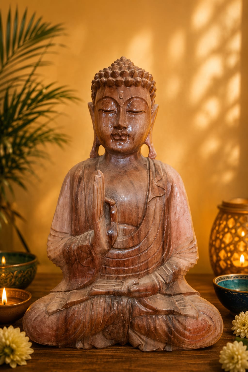 wooden Buddha statue - Natural