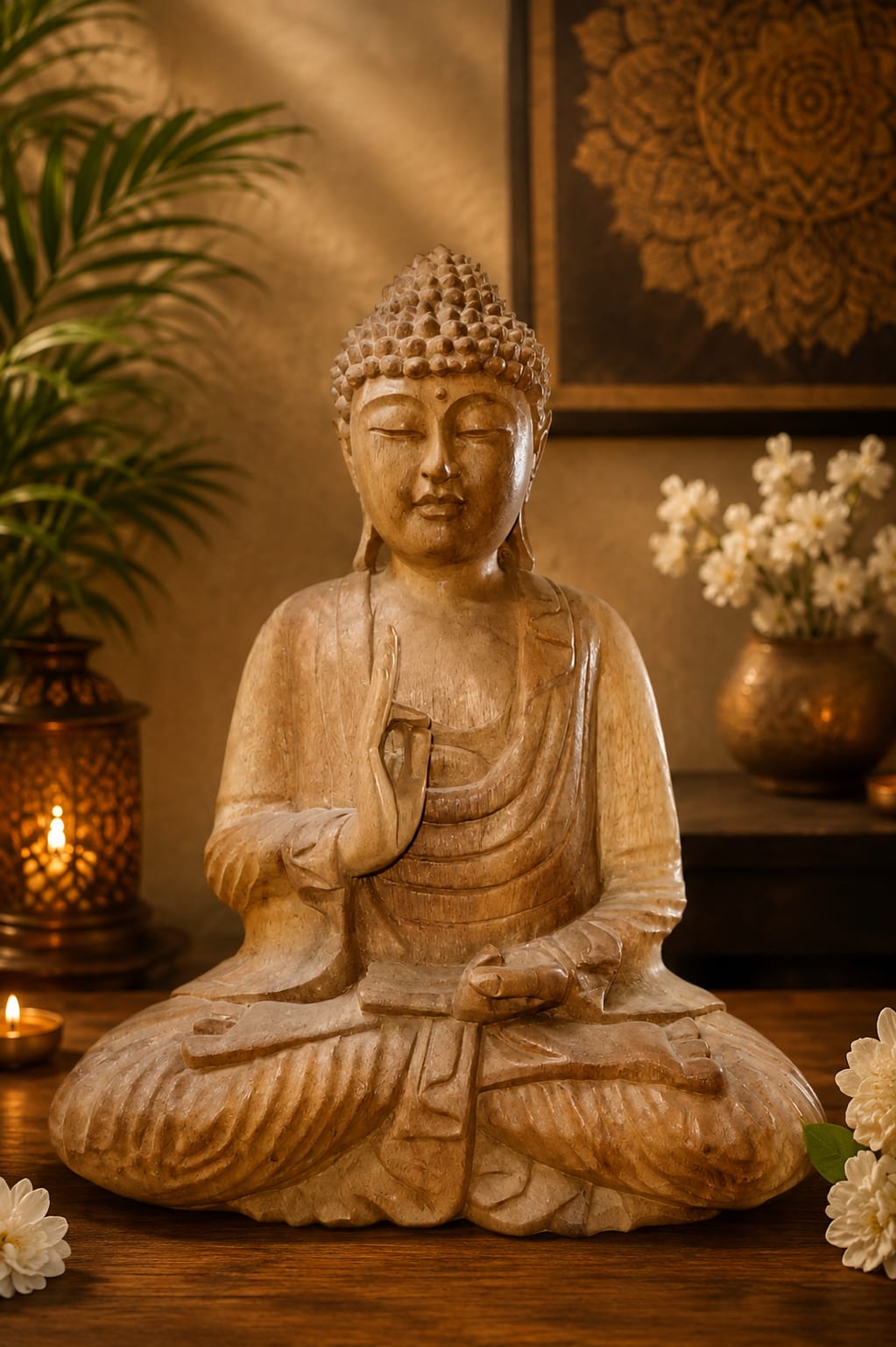 wooden Buddha statue - Natural