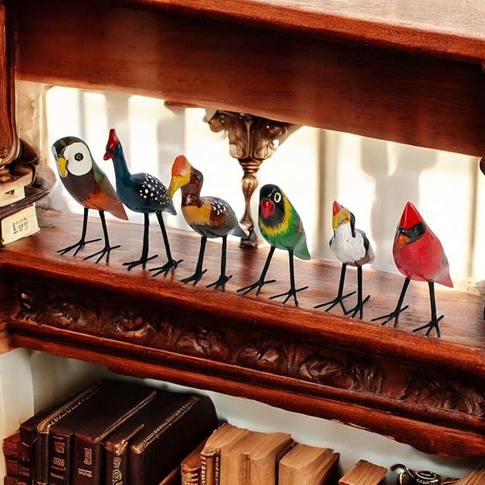 Charming Hand-Carved Wooden Bird Figurines | Intricately Crafted Home Decor Accent | Assorted Bird Designs image 2