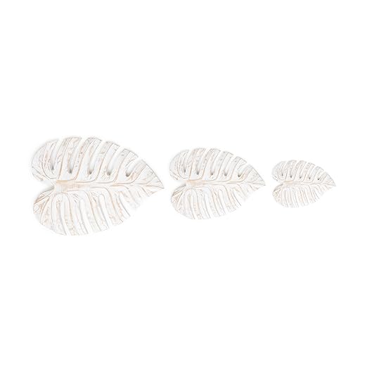 Monstera Leaf for Living Room, Wall Home Decor, Room Decor Wall Sculptures Hanging Decorations for Bedroom, Bathroom, Office Decor (White -Set of 3) image 1