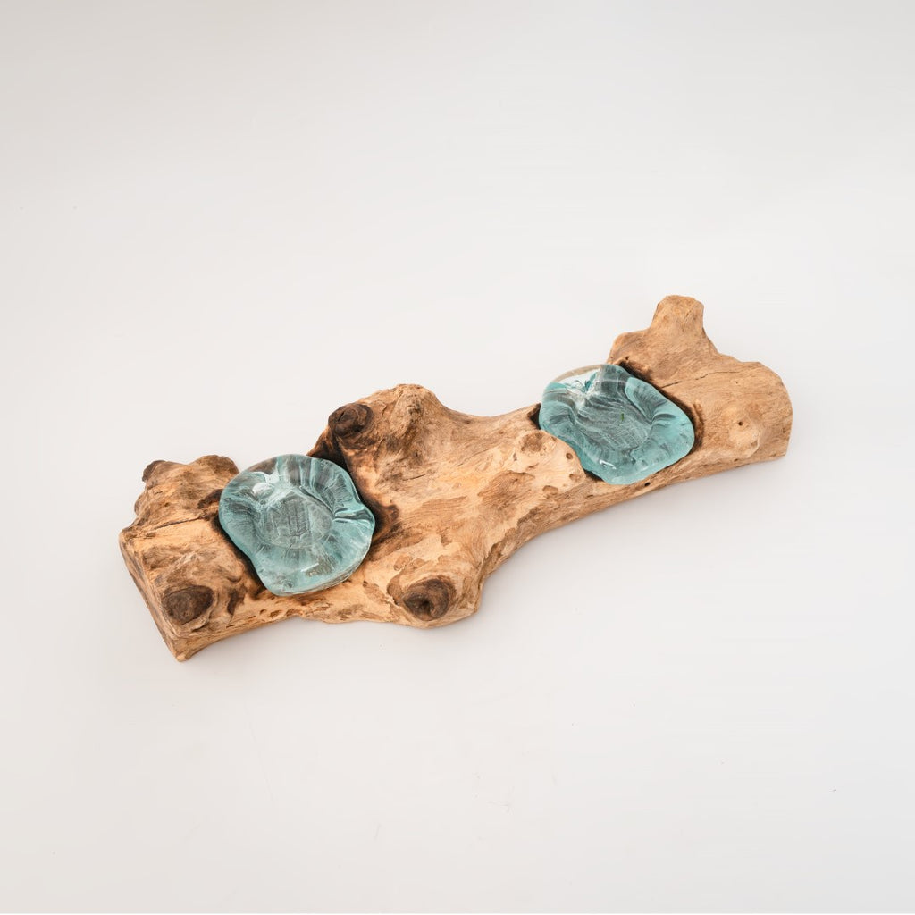 Double Tea Candle stand on Wood (N) image 1