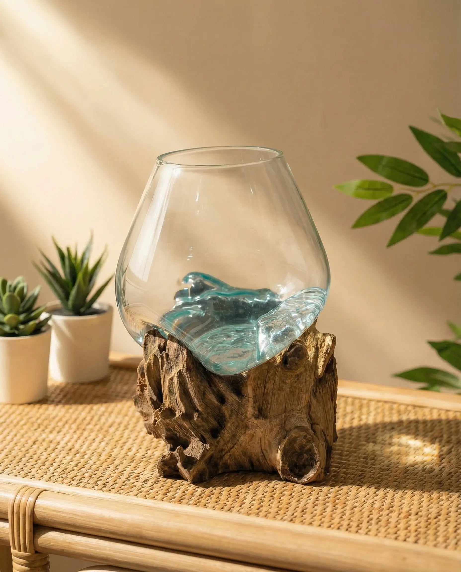 NaturaAqua Harmony: Elevated Glass Aquarium on Wooden Base (Medium)