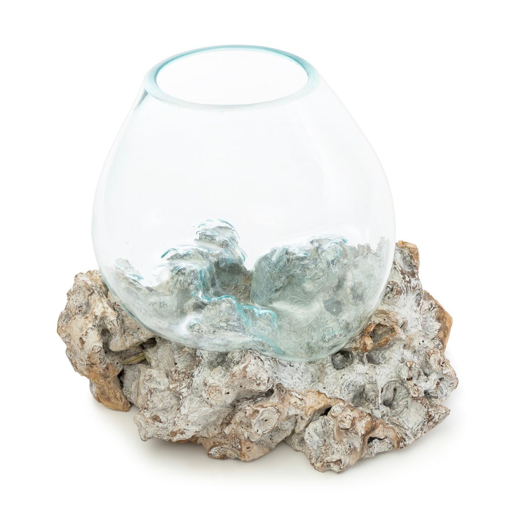 Glass Aquarium melted on Wood (White wood finish), Glass Aquarium melted on White finish (SMALL) image 0
