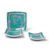 Square Mosaic Decorative Plates — Set of 3 — Turquoise