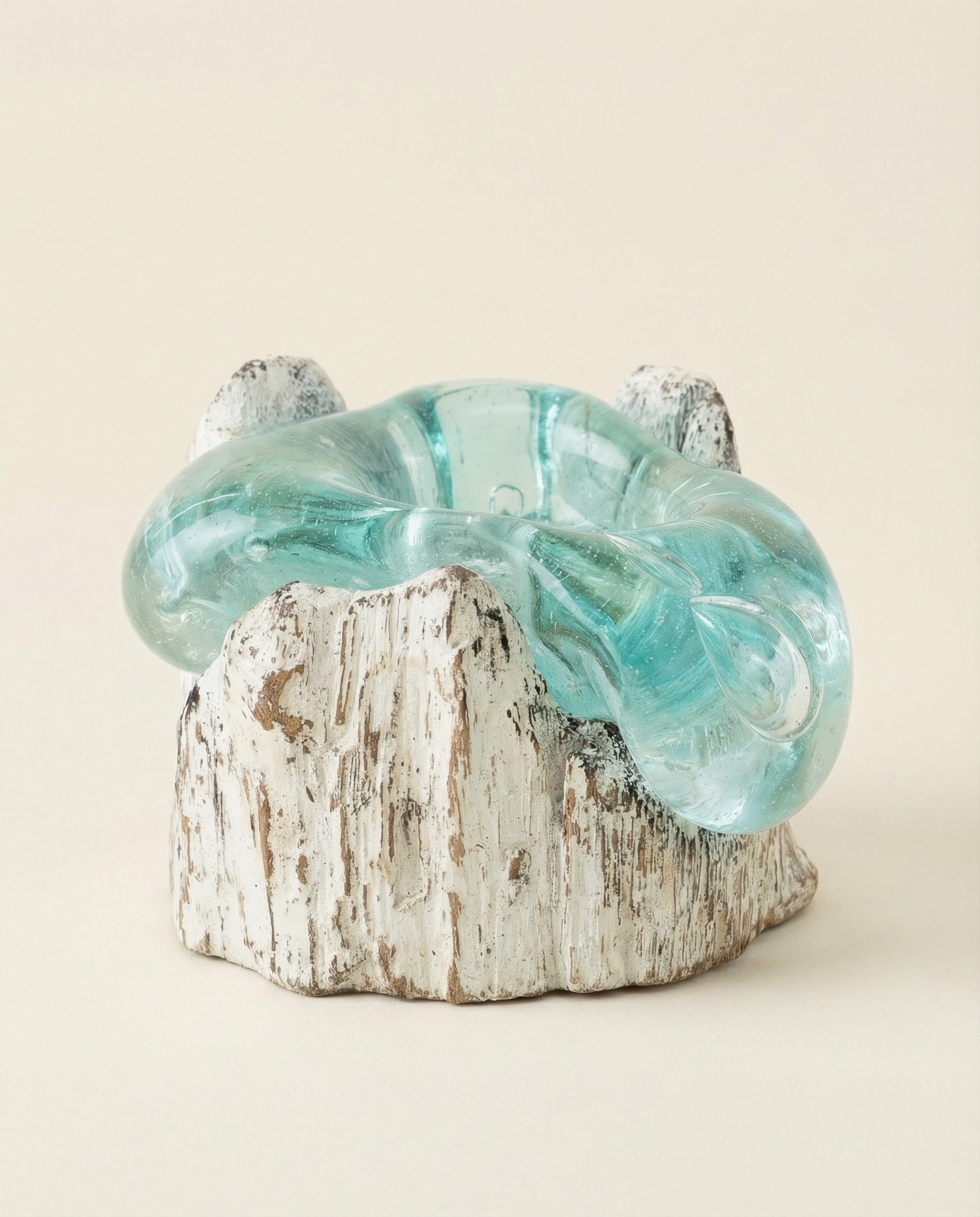 Clear Glass Candle Stand on White Wood