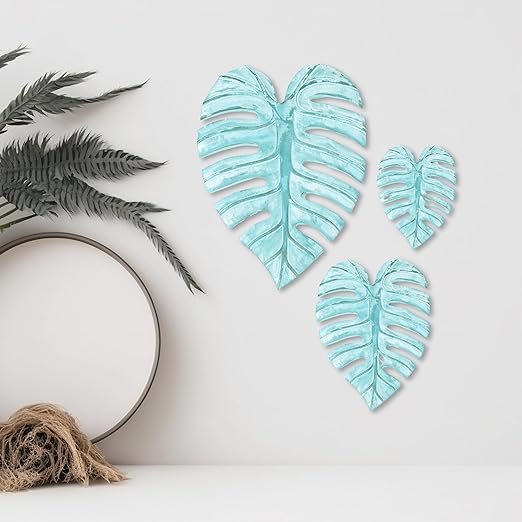 Monstera Leaf for Living Room, Wall Home Decor, Room Decor Wall Sculptures Hanging Decorations for Bedroom, Bathroom, Office Decor (Green-Set of 3) image 1