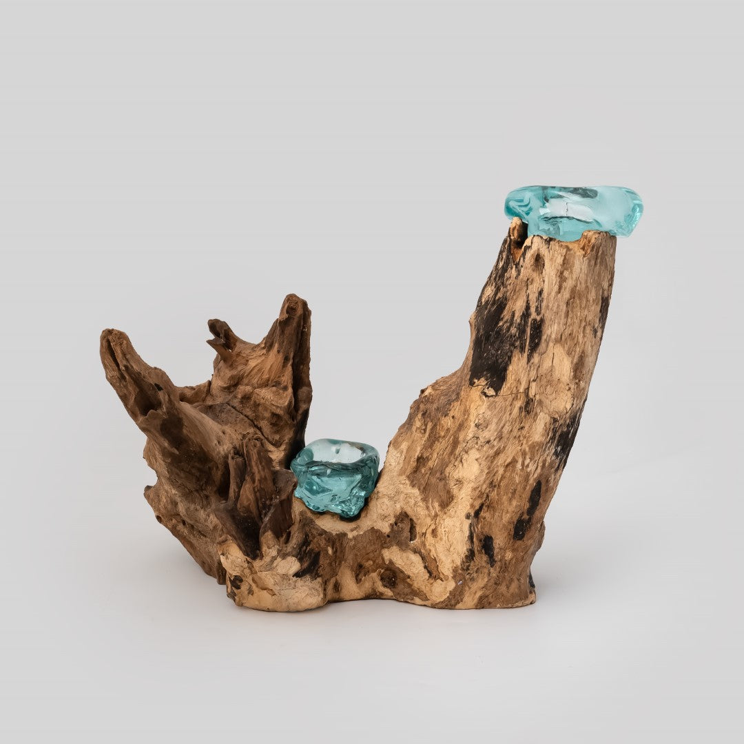 Set of 2 Vertical Gamal Root &amp; Molten Glass Candle Holders image 3