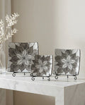 Square Aborigin Plate - Black and white flower