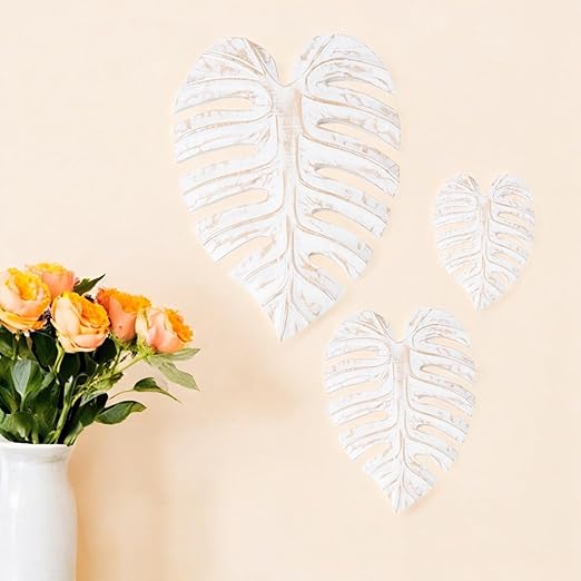 Monstera Leaf for Living Room, Wall Home Decor, Room Decor Wall Sculptures Hanging Decorations for Bedroom, Bathroom, Office Decor (White -Set of 3) image 3