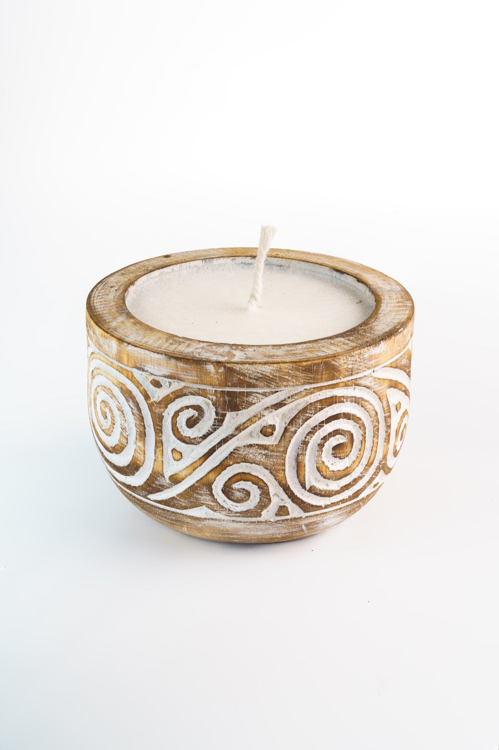 Wooden Tribal Carved Candle Holder With Candle(Small) image 0