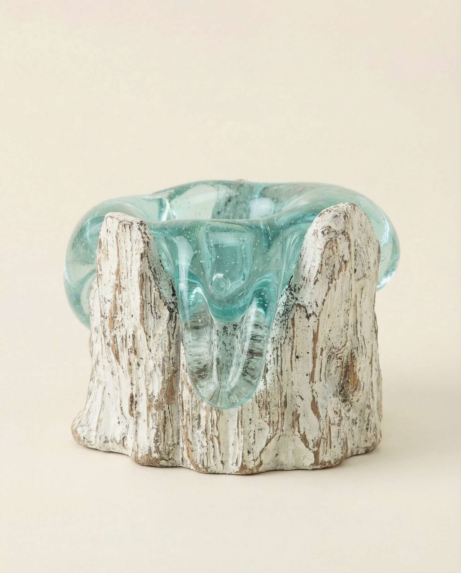 Clear Glass Candle Stand on White Wood