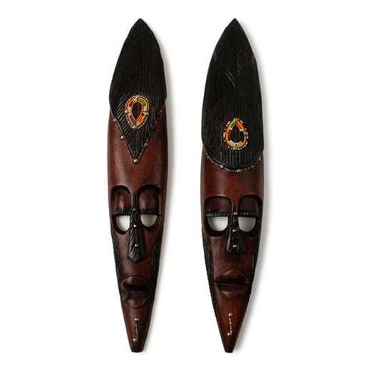 Original Hand-Carved African Warrior Masks with Beaded Detailing - 24-Inch Wooden Wall Decor | Set of 2 | Home Decor Accent for Living Room &amp; Office | Unique Cultural Art &amp; Gift image 0