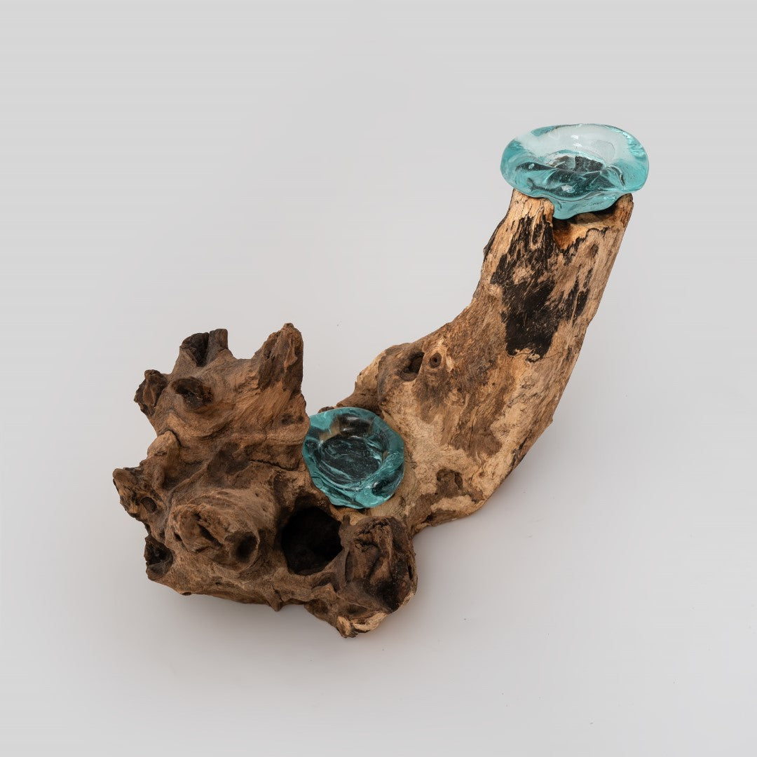 Set of 2 Vertical Gamal Root &amp; Molten Glass Candle Holders image 1