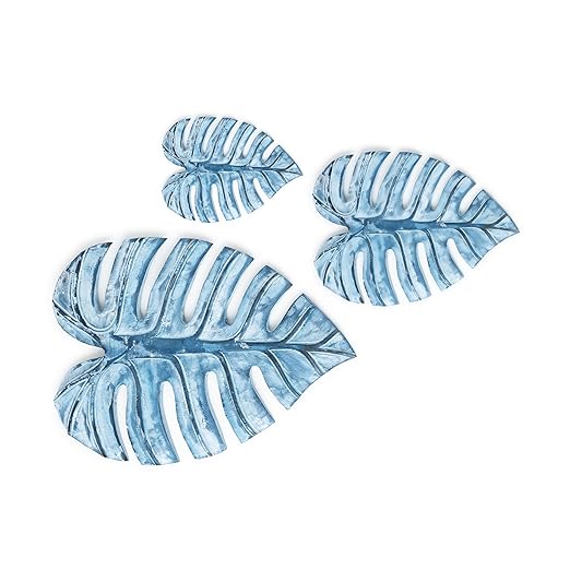 Monstera Leaf for Living Room, Wall Home Decor, Room Decor Wall Sculptures Hanging Decorations for Bedroom, Bathroom, Office Decor (Blue-Set of 3) image 0