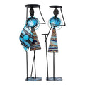 African Masai Warrior Couples Candle Stand, fabricated with Recycled Iron Parts in Blue image 0