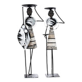 Masai Warrior Couples Candle Stand — Black and White
