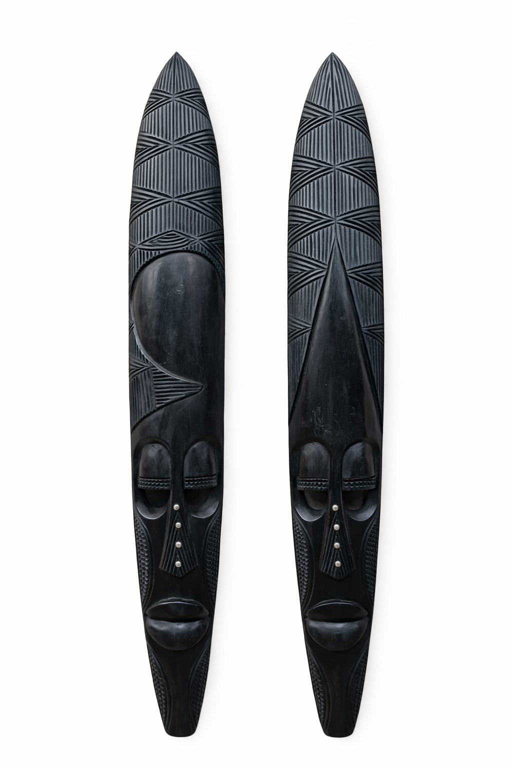 36-Inch Hand-Carved Black Tribal Wall Mask – Classic Matte Finish