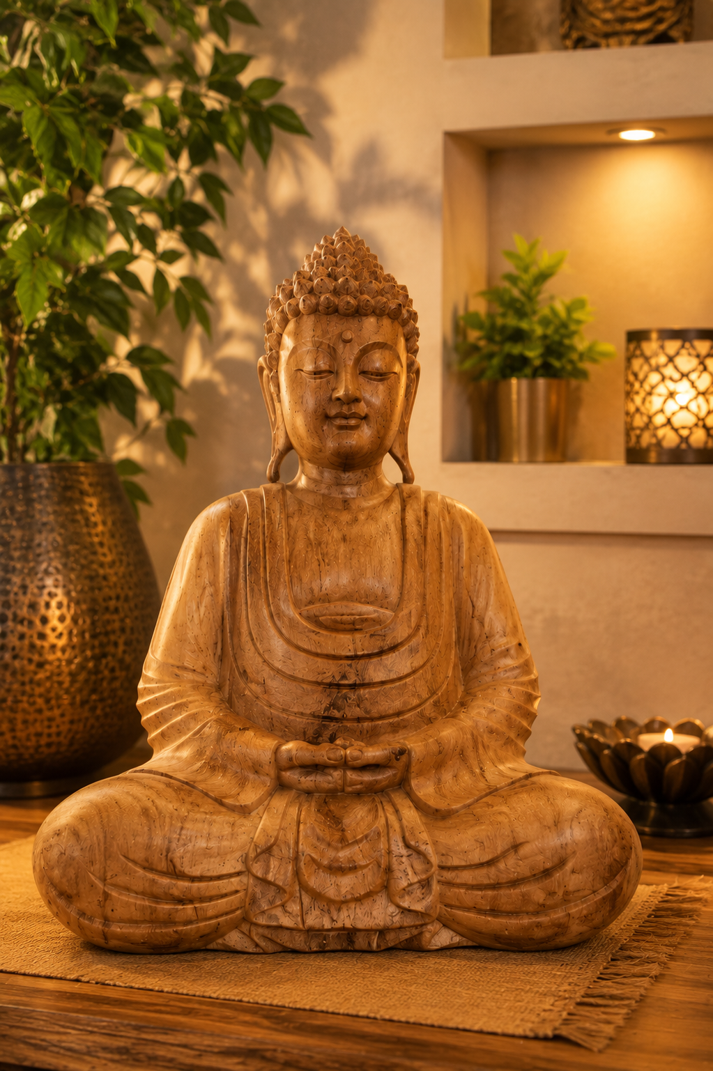 Wooden Buddha Statue - Natural