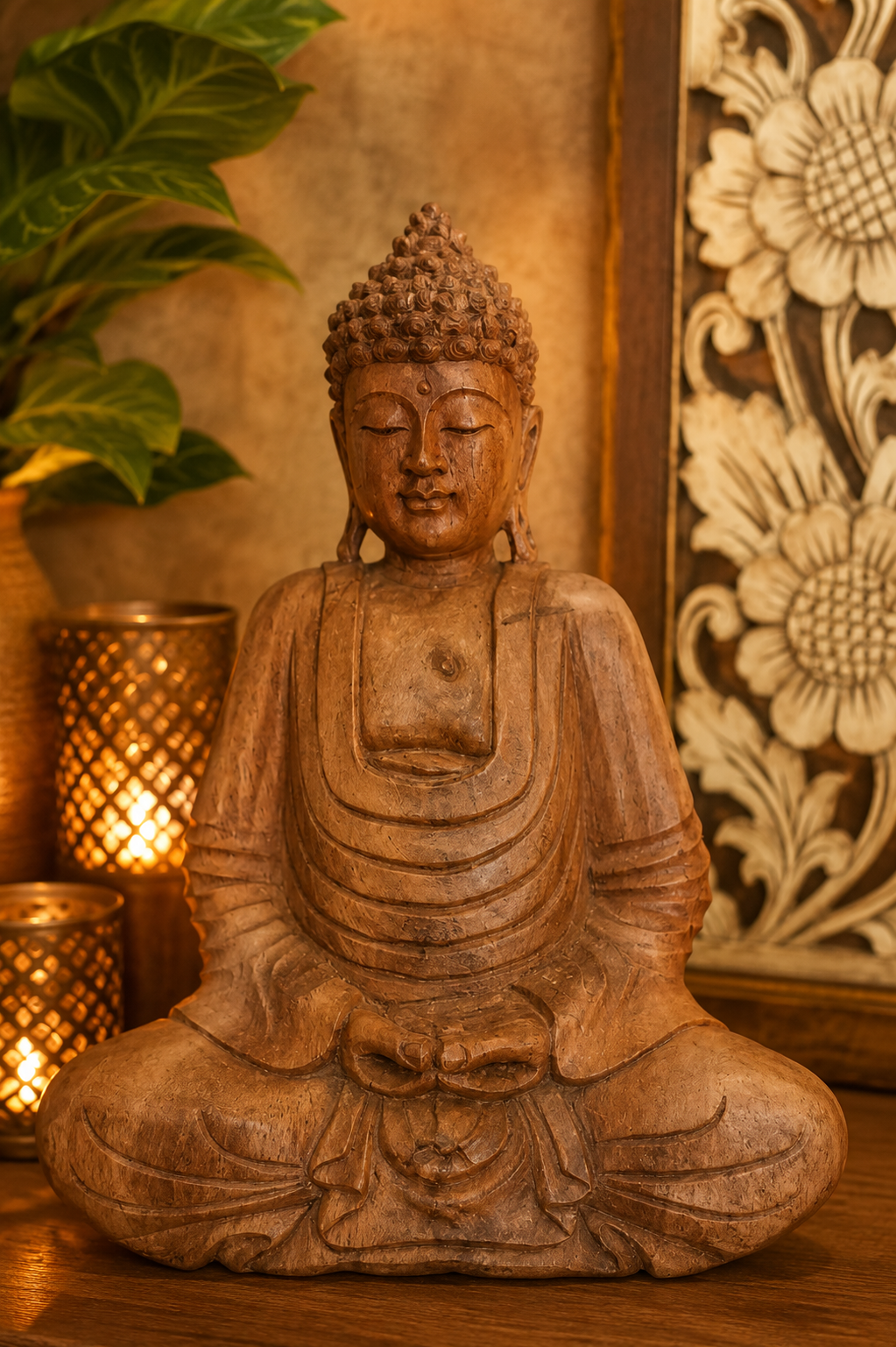 Wooden Buddha Statue - Natural