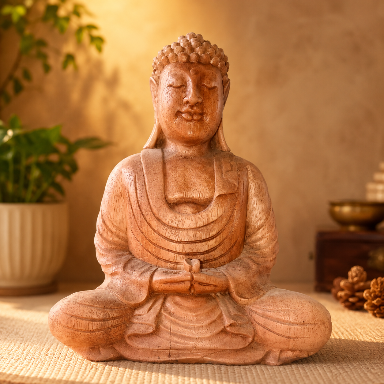 Wooden Buddha Statue - Natural