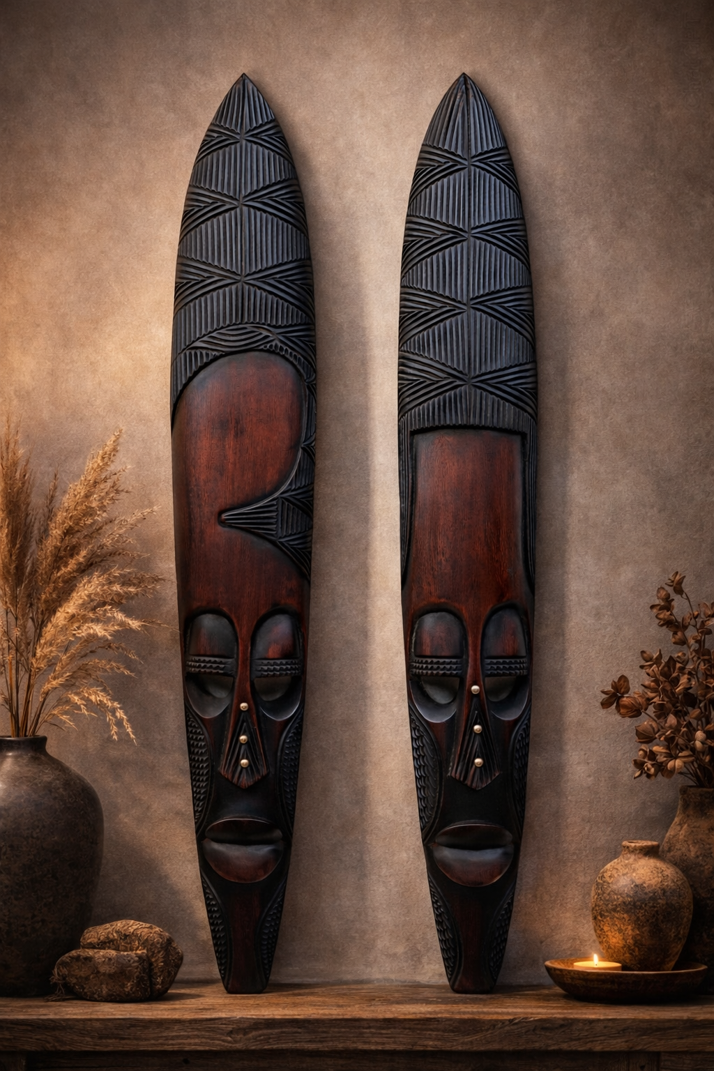 36-Inch Hand-Carved Tribal Wall Mask – Ebony & Rosewood Finish