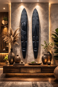 36-Inch Hand-Carved Black Tribal Wall Mask – Classic Matte Finish