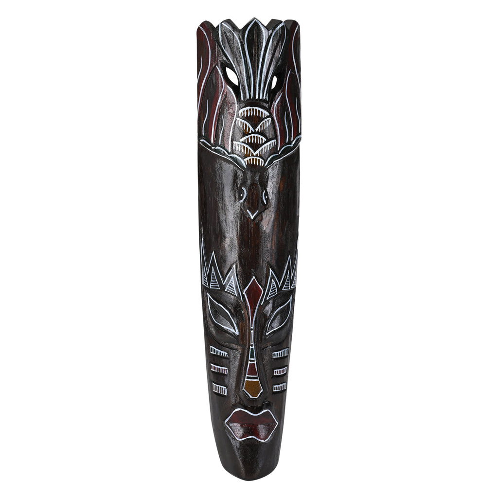 Indonesian Tribal Mask, Hand-Carved Wood, 50 cm x 11 cm, Dark Brown