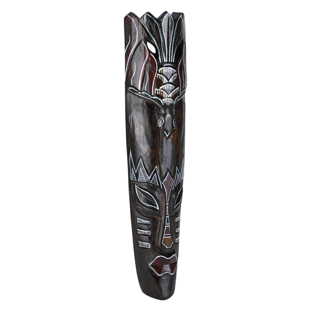 Indonesian Tribal Mask, Hand-Carved Wood, 50 cm x 11 cm, Dark Brown