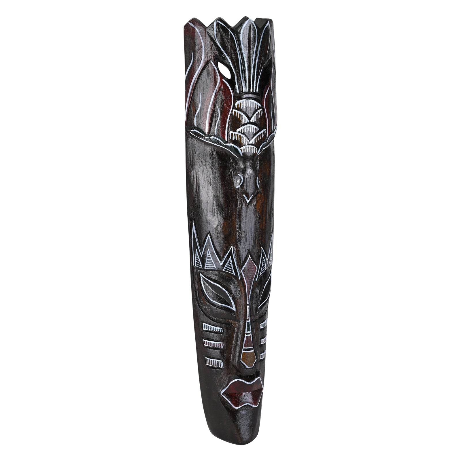 Indonesian Tribal Mask, Hand-Carved Wood, 50 cm x 11 cm, Dark Brown