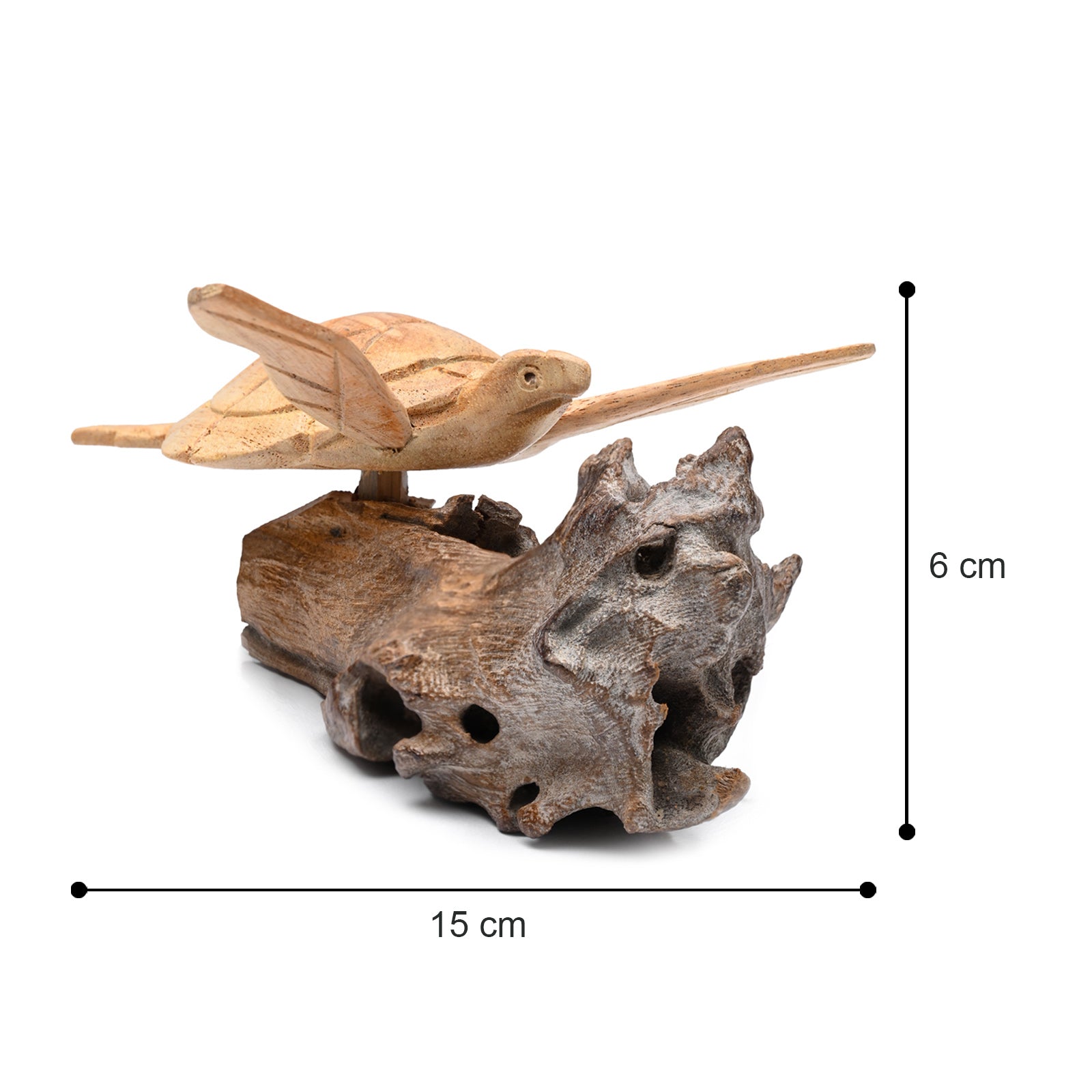 BAGUS Wooden Sea Turtle Sculpture on Rock Base, Handcrafted Decorative Home Accent, Natural Jempinis