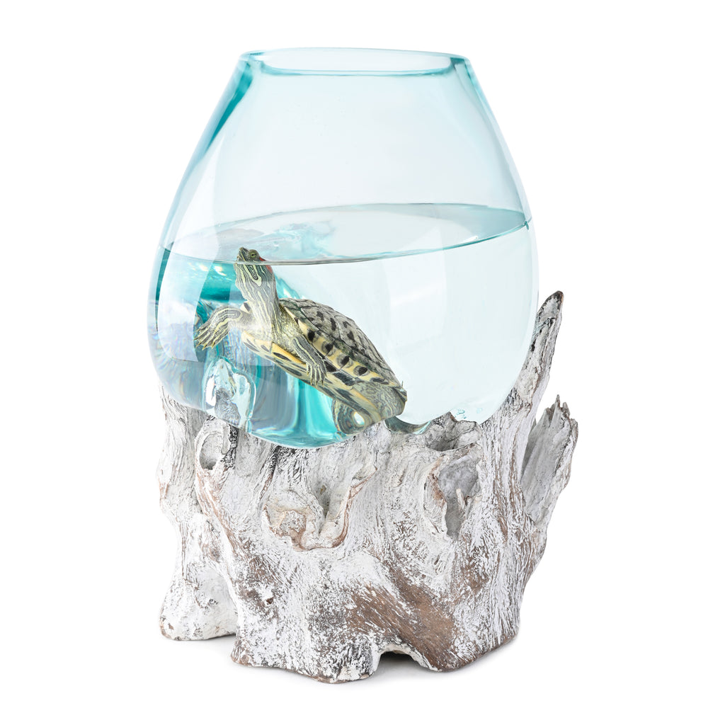 Glass Aquarium melted on Wood (White wood finish), Glass Aquarium melted on White finish