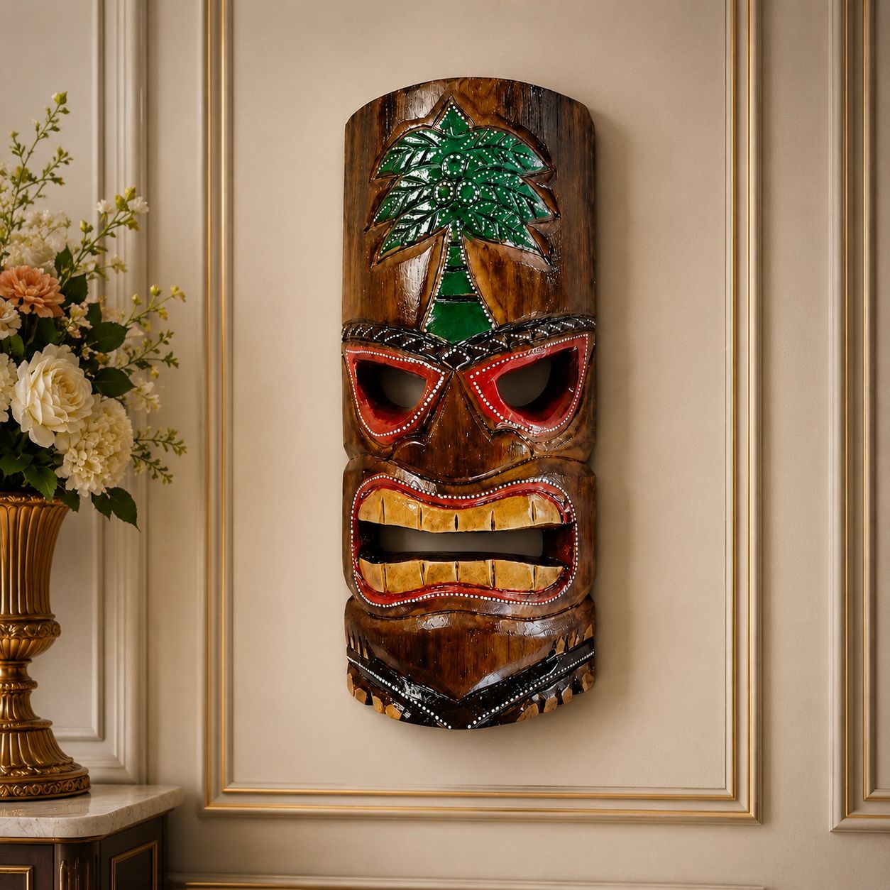 Handcrafted Tiki Mask Coconut made of Albesia wood.