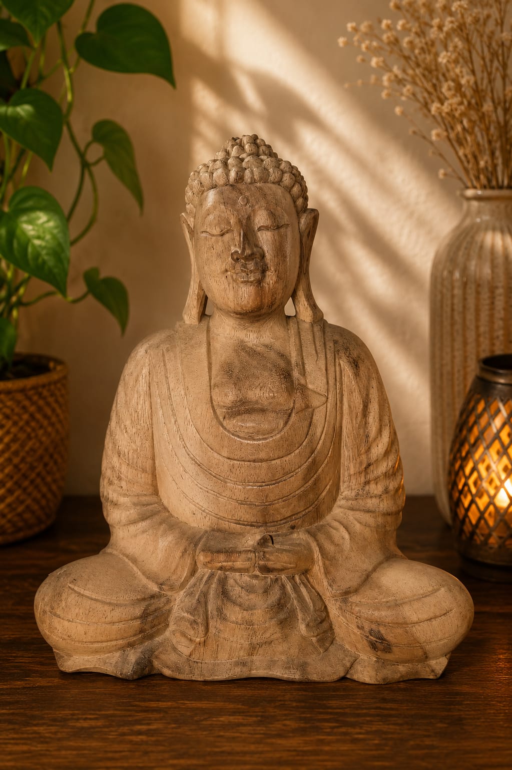 Wooden Buddha Statue - Natural