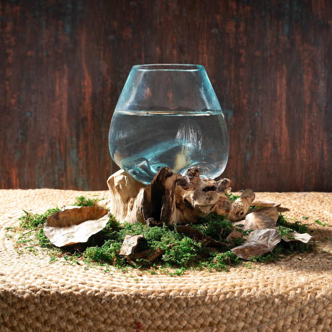 NaturaAqua Harmony: Elevated Glass Aquarium on Wooden Base (Medium) image 1