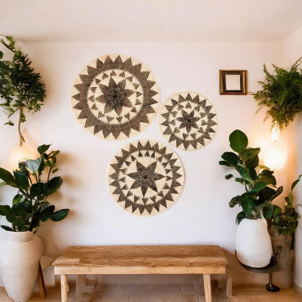 Cream and Black Rattan Wall Decor image 4