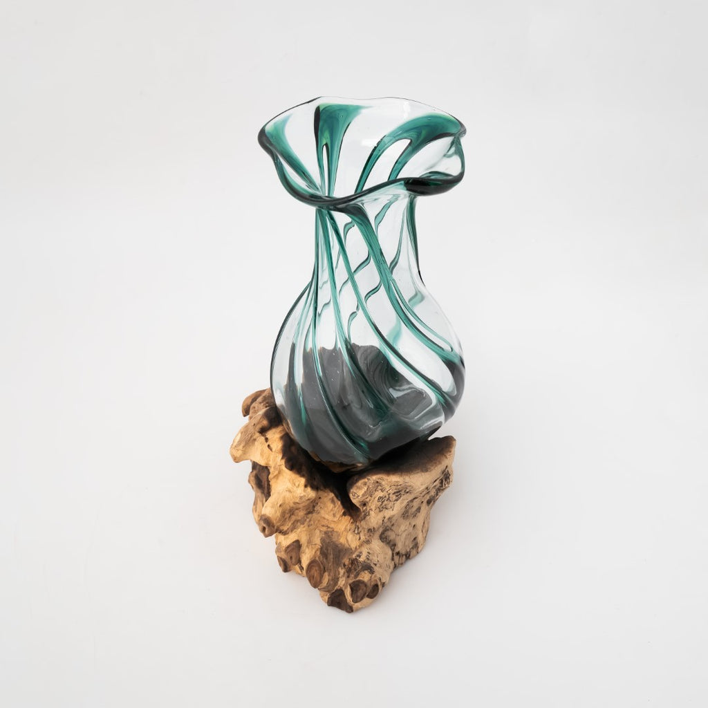 Spiral Glass flower Vase on Wood image 1