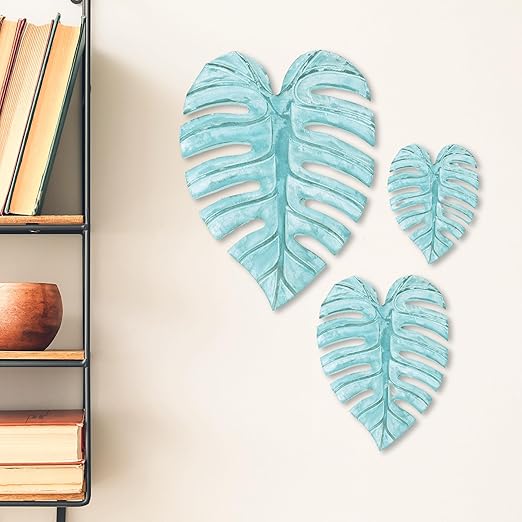 Monstera Leaf for Living Room, Wall Home Decor, Room Decor Wall Sculptures Hanging Decorations for Bedroom, Bathroom, Office Decor (Green-Set of 3) image 3