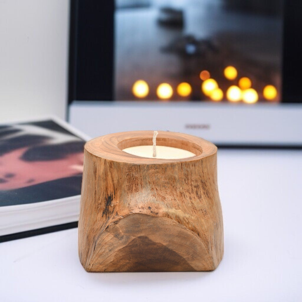 BAGUS HOME DECOR Recycled Wood tea light candle holder (Prima) - Aesthetic Candle Holders for Home Decor - Artistic Candles for Home Decor image 0