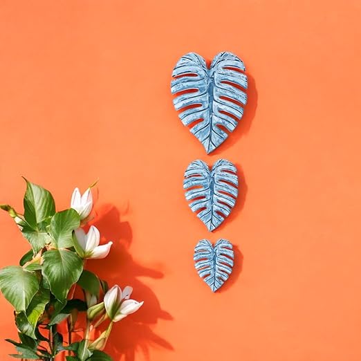 Monstera Leaf for Living Room, Wall Home Decor, Room Decor Wall Sculptures Hanging Decorations for Bedroom, Bathroom, Office Decor (Blue-Set of 3) image 3