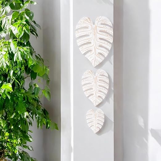 Monstera Leaf for Living Room, Wall Home Decor, Room Decor Wall Sculptures Hanging Decorations for Bedroom, Bathroom, Office Decor (White -Set of 3) image 4