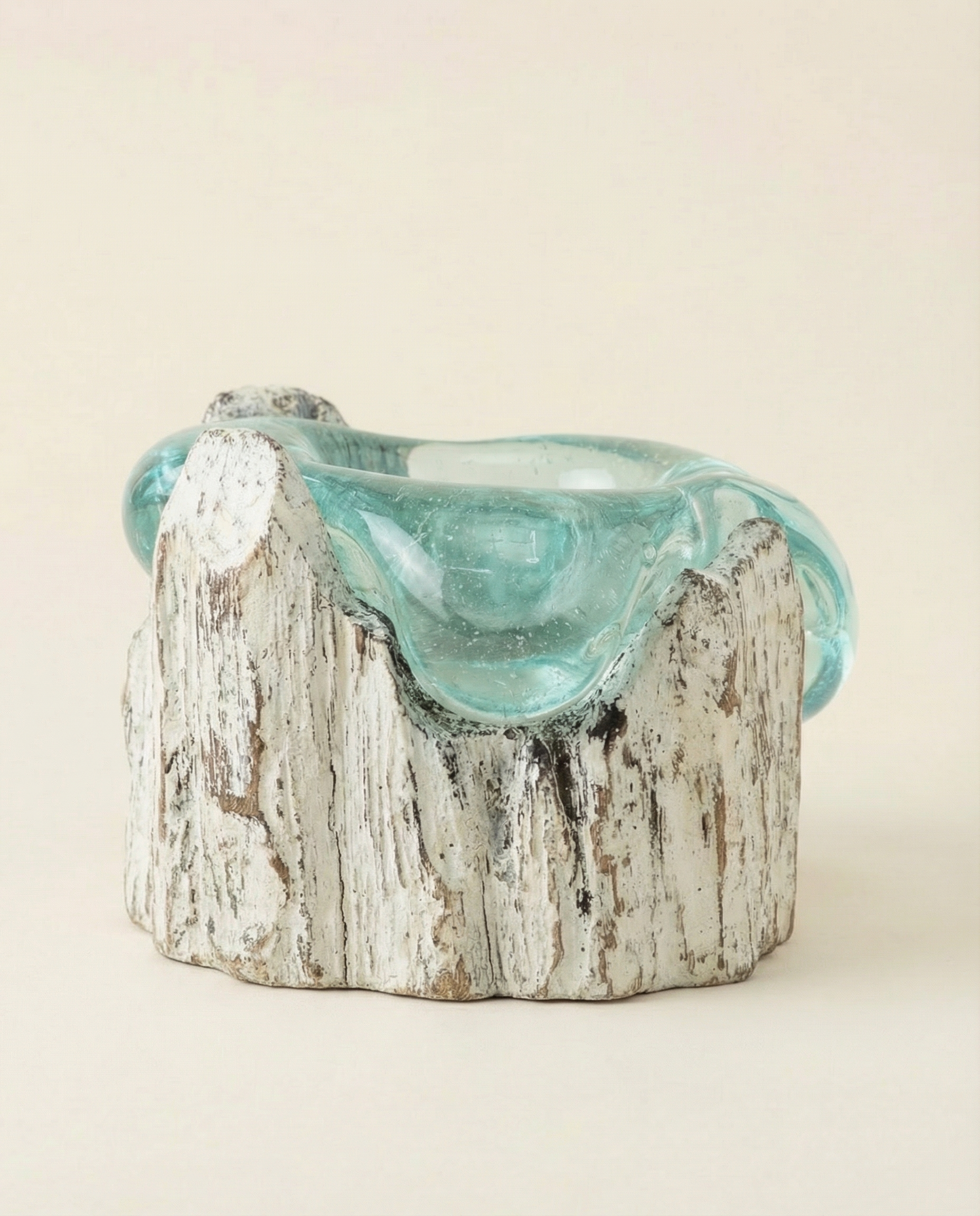 Clear Glass Candle Stand on White Wood