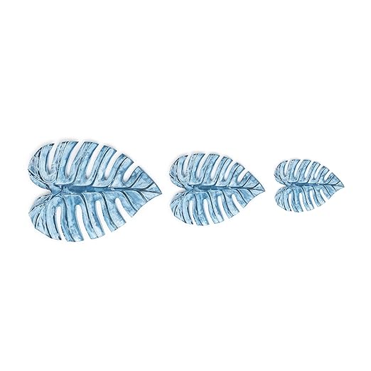 Monstera Leaf for Living Room, Wall Home Decor, Room Decor Wall Sculptures Hanging Decorations for Bedroom, Bathroom, Office Decor (Blue-Set of 3) image 1